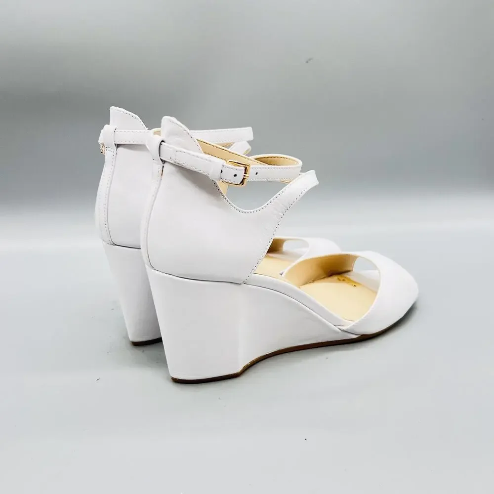 Cole Haan Sandals Womens 8.5 White Leather Grand 360 Strappy Ankle Wedge Shoes